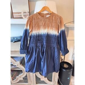 Apiece Apart Aldea Smocked Mini Dress Dipped Shibori Organic Cotton Size Medium